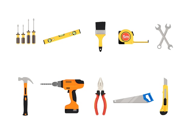 Conjunto de herramientas de construcción ilustración vectorial sobre fondo blanco