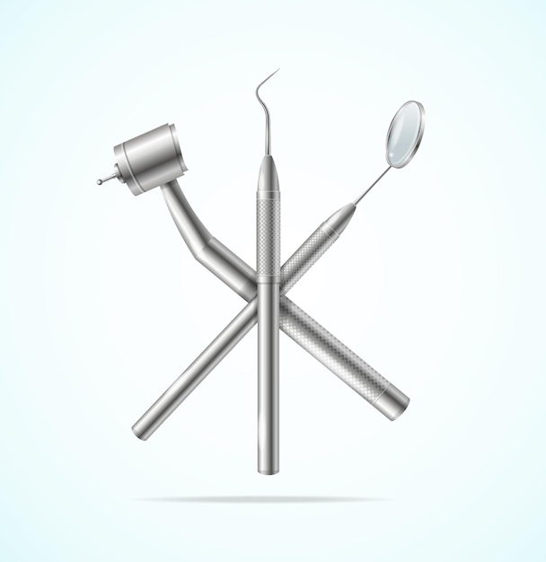 Conjunto de herramientas dentales profesionales inoxidables 3d detalladas realistas Vector