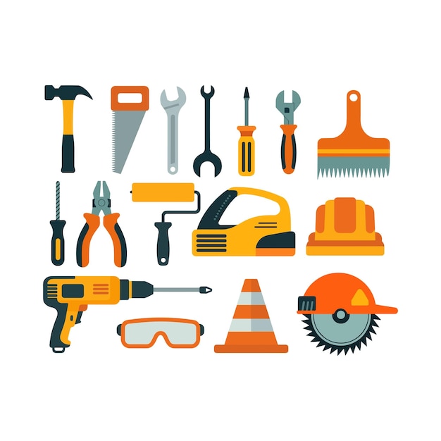Conjunto de herramientas y equipos de construcción para proyectos de bricolaje y reparación
