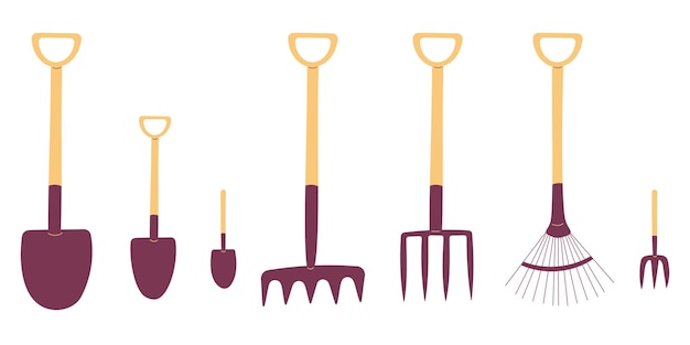 conjunto de herramientas de jardinería rastrillos palas escobas