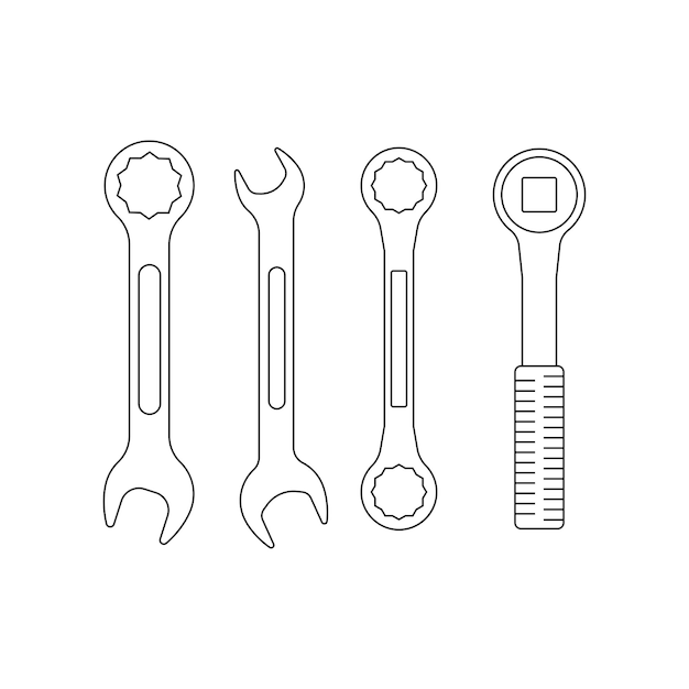 conjunto de herramientas de llave tipo fondo blanco