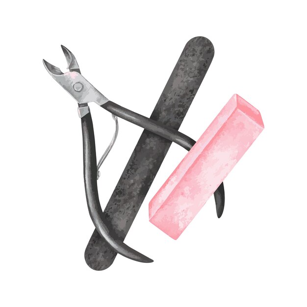 Un conjunto de herramientas para manicura Nippers y limas de uñas Ilustración vectorial
