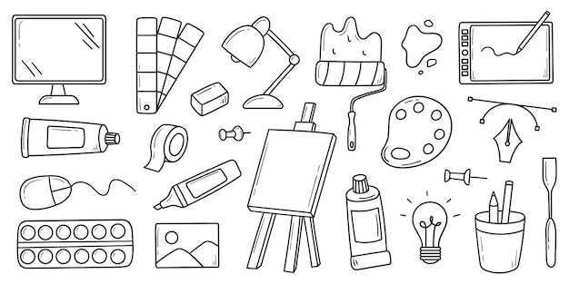 Conjunto de herramientas manuales del artista Suministros de arte en estilo boceto Pinceles de estante Pinturas lápices