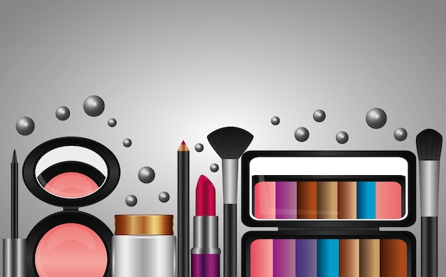 Vector conjunto de herramientas de maquillaje cosméticos profesionales