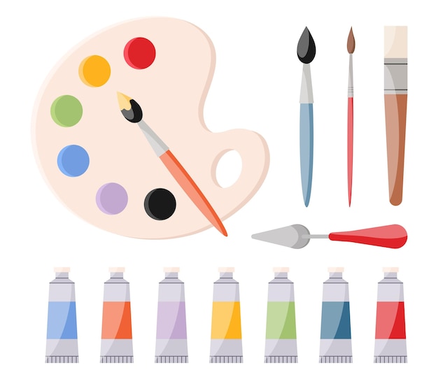 Conjunto de herramientas de pintura, suministros de arte, pinturas, tubos de pintura, pinceles, cuchillo de paleta