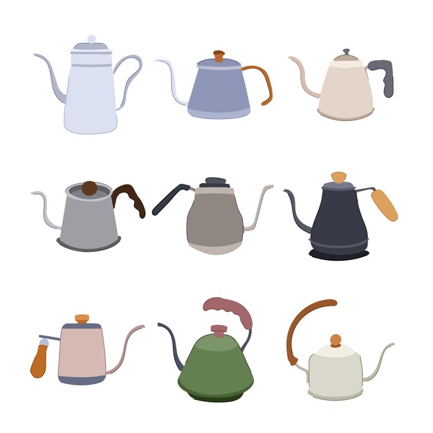 conjunto de hervidor de goteo de acero ilustración vectorial de dibujos animados