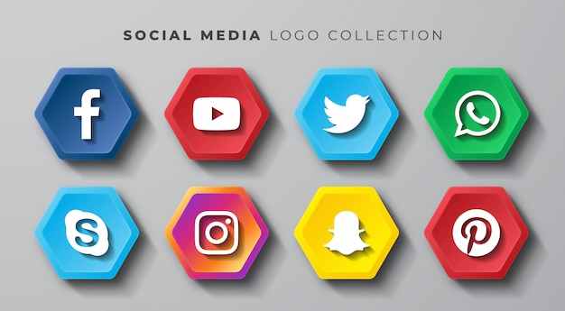 Conjunto de hexágono de logo de redes sociales