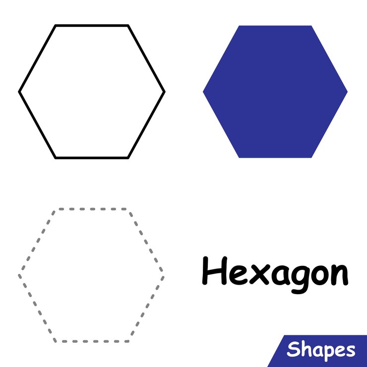 Vector conjunto de hexágonos listos para usar para la educación, como páginas para colorear, trazar formas, aprender formas de hexágonos