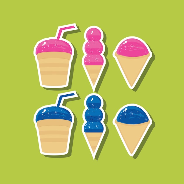 Vector conjunto de hielo raspado en conos ilustración vectorial moderna