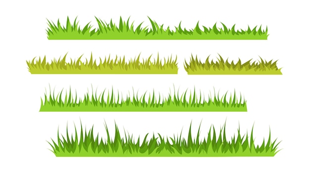 Conjunto de hierba verde en estilo de dibujos animados Ilustración vectorial de fondo blanco orgánico natural bio eco etiqueta hierba