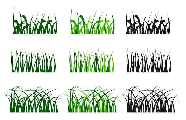 Conjunto de hierba verde vectorial silueta de hierba diseño plano