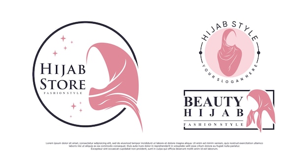Conjunto de hijab para diseño de logotipo de moda musulmana con elemento creativo Vector Premium