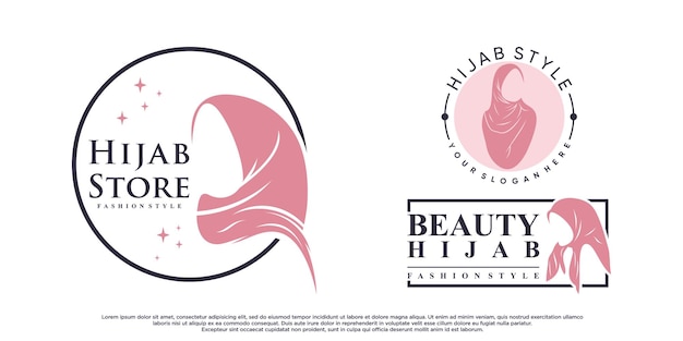 Conjunto de hijab para diseño de logotipo de moda musulmana con elemento creativo vector premium