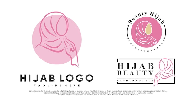 Conjunto de hijab para diseño de logotipo de moda musulmana con elemento creativo Vector Premium