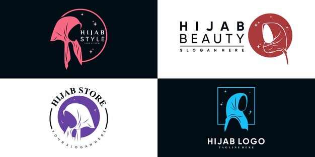 Conjunto de hijab para diseño de logotipo de moda musulmana con elemento creativo Vector Premium