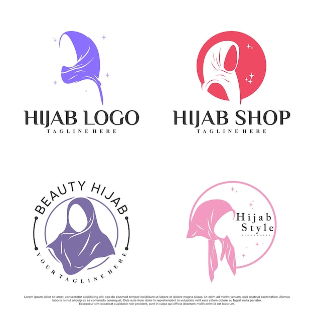 Conjunto de hijab para diseño de logotipo de moda musulmana con elemento creativo vector premium