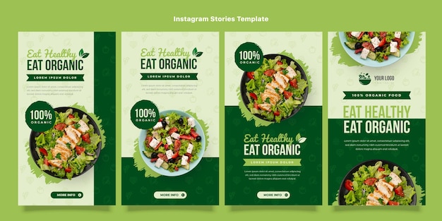 Vector conjunto de historia de instagram de comida orgánica de diseño plano