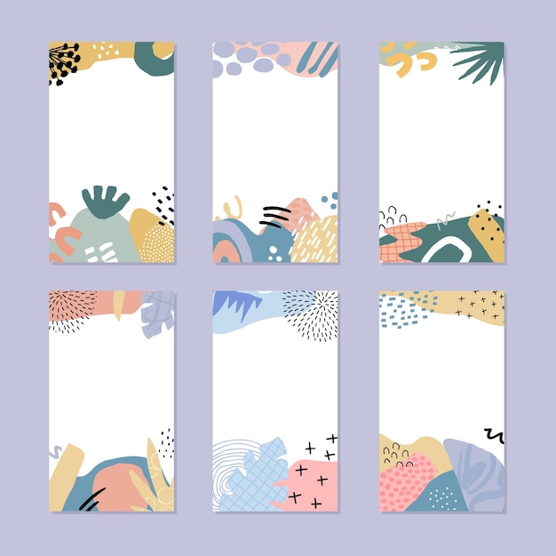Conjunto de historias abstractas. Dibujado a mano en estilo moderno.