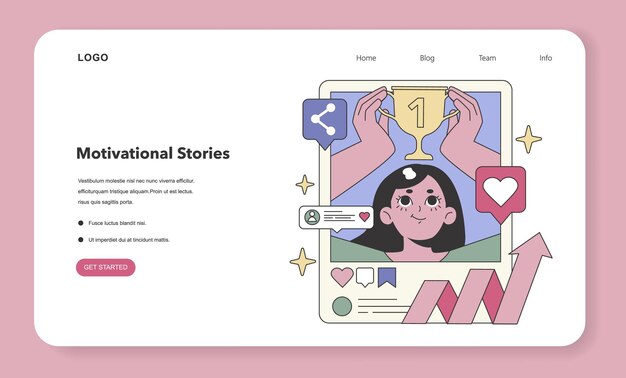Conjunto de historias de éxito que celebran los logros y el crecimiento personal con contenido motivacional en línea