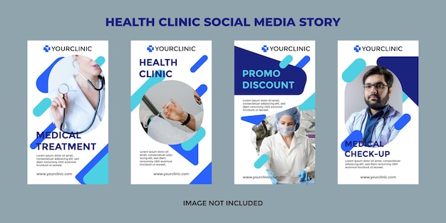 Vector conjunto de historias de redes sociales de la clínica de salud