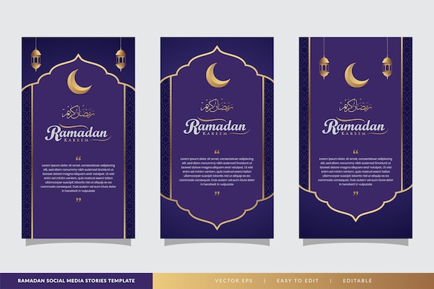 Conjunto de historias de las redes sociales plantilla de retrato de ramadán diseño de fondo islámico cartel flyerbanner