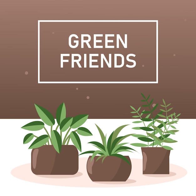 Conjunto, de, hogar, plantas, en, maceta, houseplants, vector, ilustración, con, espacio, para, texto