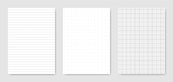 Vector conjunto de hoja de papel técnico gráfico en blanco para representación de datos