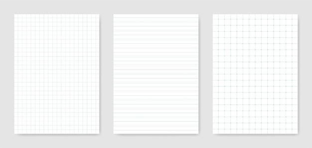 Conjunto de hoja de papel técnico gráfico en blanco para representación de datos