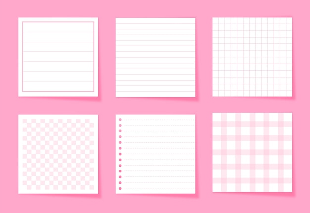 Un conjunto de hojas de cuaderno escolar cuadradas y alineadas