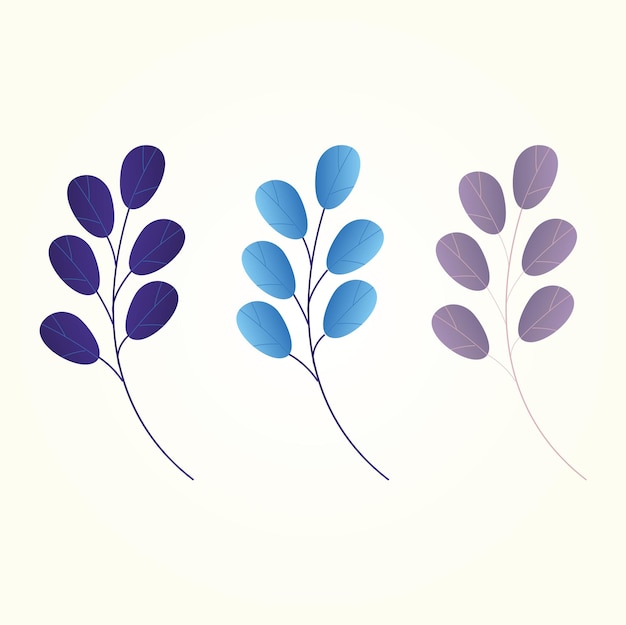 Conjunto de hojas y flores tropicales aisladas sobre fondo blanco. Gráficos vectoriales.