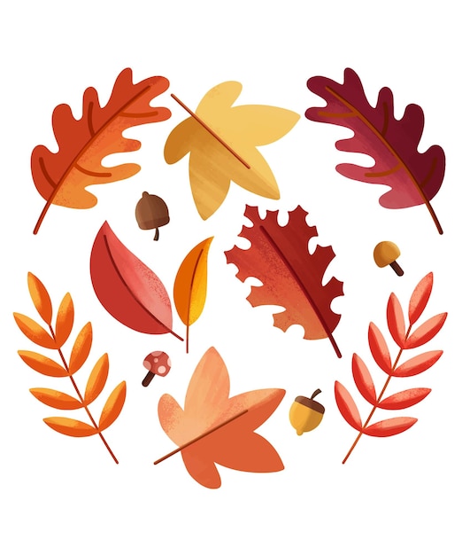 Conjunto de hojas de otoño de diseño plano vectorial