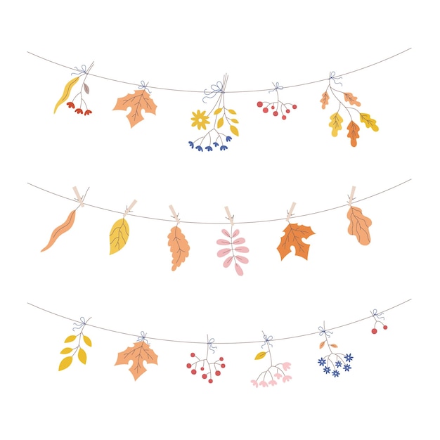 Conjunto con hojas de otoño flores bayas guirnalda Linda decoración de fiesta plantas de otoño borde floral
