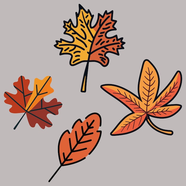 Conjunto de hojas de otoño ilustración de vector de dibujos animados plano simple
