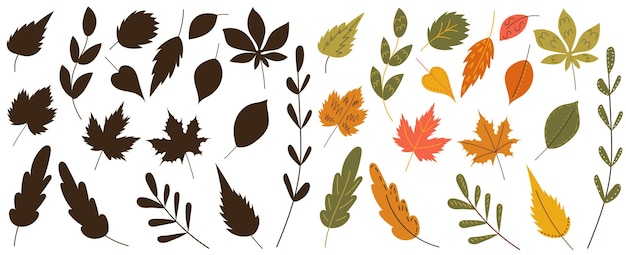 Vector conjunto de hojas de otoño en vector de estilo doodle