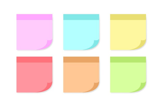 Vector conjunto de hojas de papel de notas de diferentes colores con esquina rizada aislada en fondo blanco