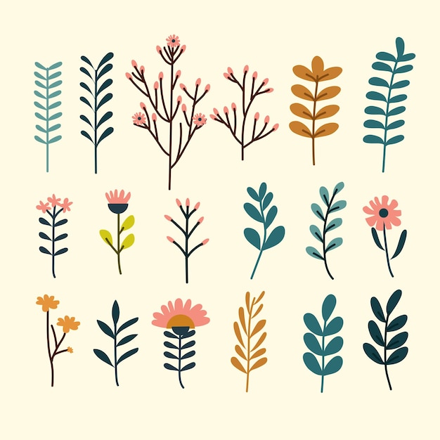 conjunto de hojas de resorte de colección diseño vectorial para una pegatina y un elemento