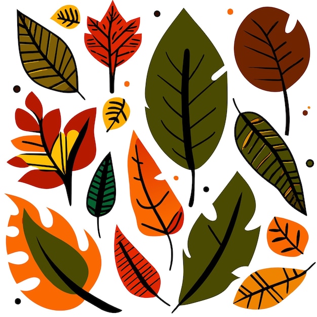 Vector conjunto de hojas tropicales exóticas ilustración vectorial aislada sobre fondo blanco