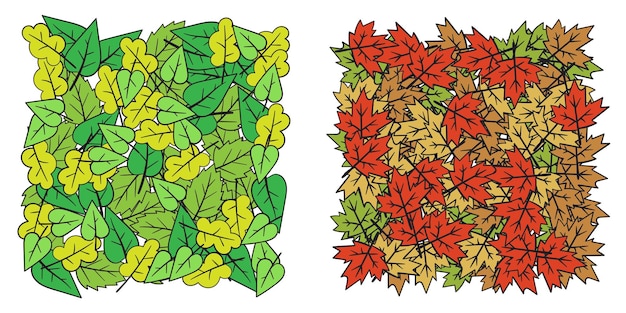 Conjunto de hojas de vectores de diseño mínimo de otoño de verano