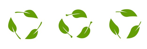 Conjunto de hojas verdes reciclar elementos web de diseño plano para sitio web aplicación para materiales infográficos reciclaje verde ilustración vectorial