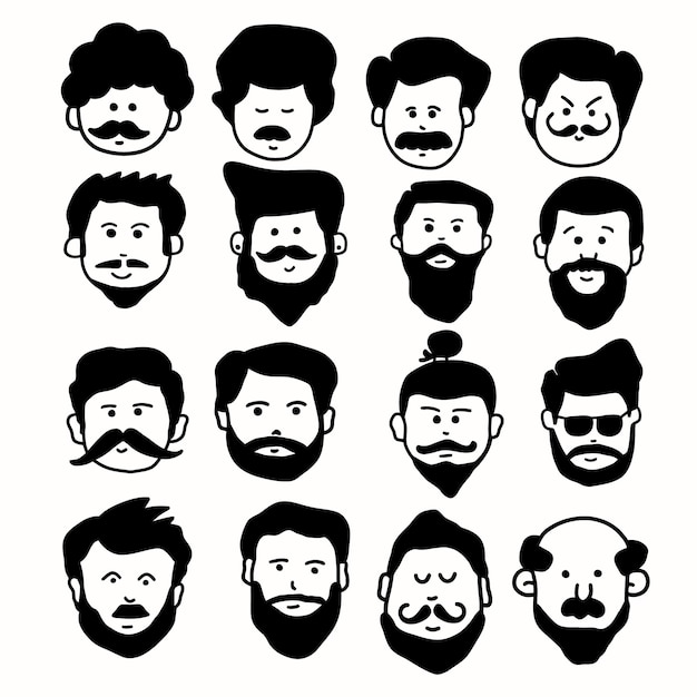 Un conjunto de hombres de bigote dibujados a mano ilustración