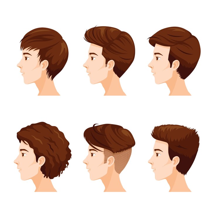 Vector conjunto de hombres de cara lateral con diferentes peinados