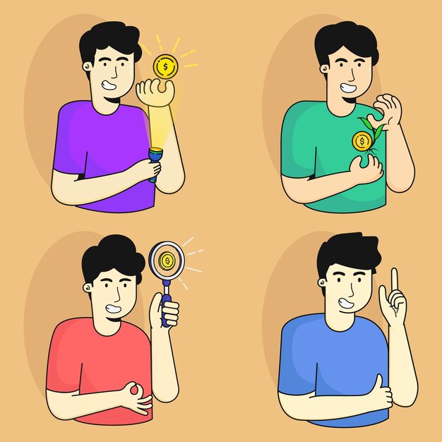 Conjunto de hombres con ilustración de pose
