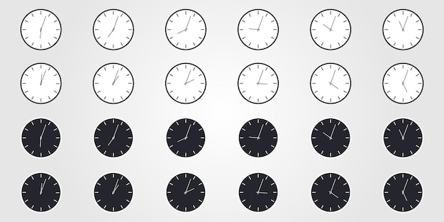 Conjunto de hora mundial. Iconos de reloj simple en estilo plano. Objetos de diseño vectorial.