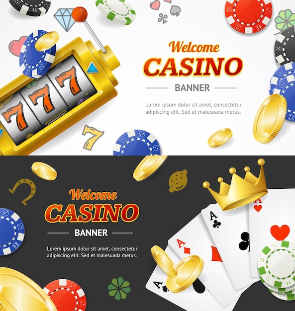 Conjunto horizontal de banner de casino con vector de elementos 3d detallados realistas