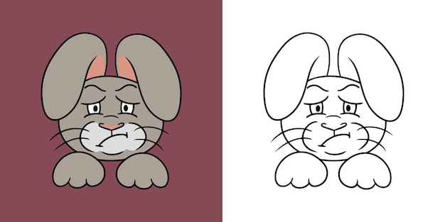 Conjunto horizontal de imágenes conejo gris enojado liebre descontenta ilustración vectorial en estilo de dibujos animados