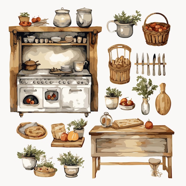 Conjunto de horneado clipart de cocina de campo