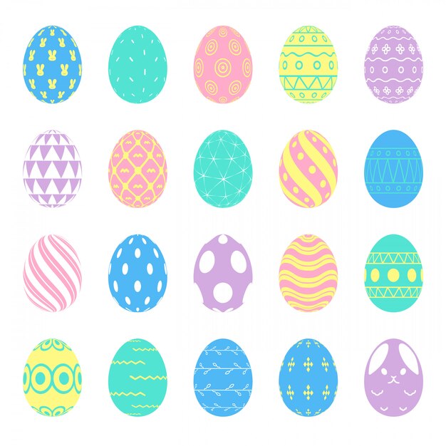 Conjunto de huevos coloridos con hermoso adorno geométrico