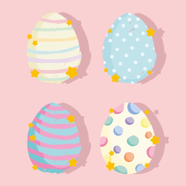 Vector conjunto de huevos decorativos de dibujos animados lindo pascua