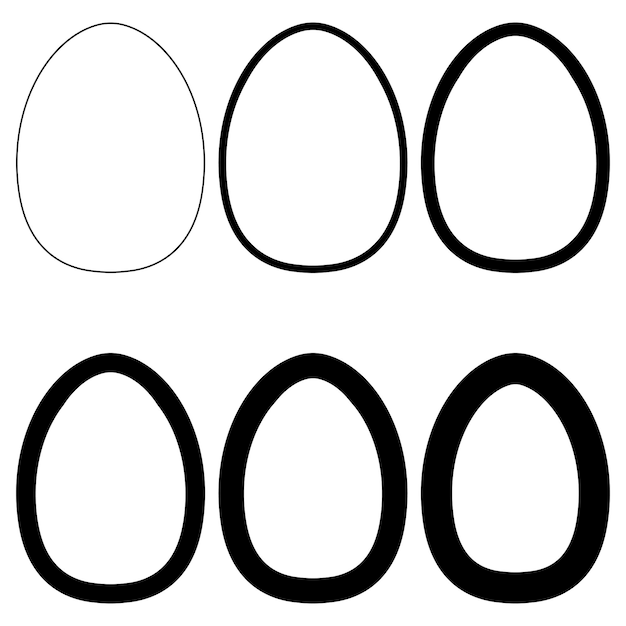 Conjunto de huevos diferentes formas de contorno de grosor plantilla de forma de huevo vectorial para el diseño