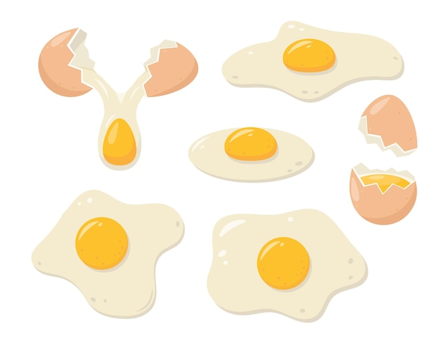 Conjunto de huevos frescos huevos rotos y huevos fritos alimentos orgánicos saludables para el desayuno